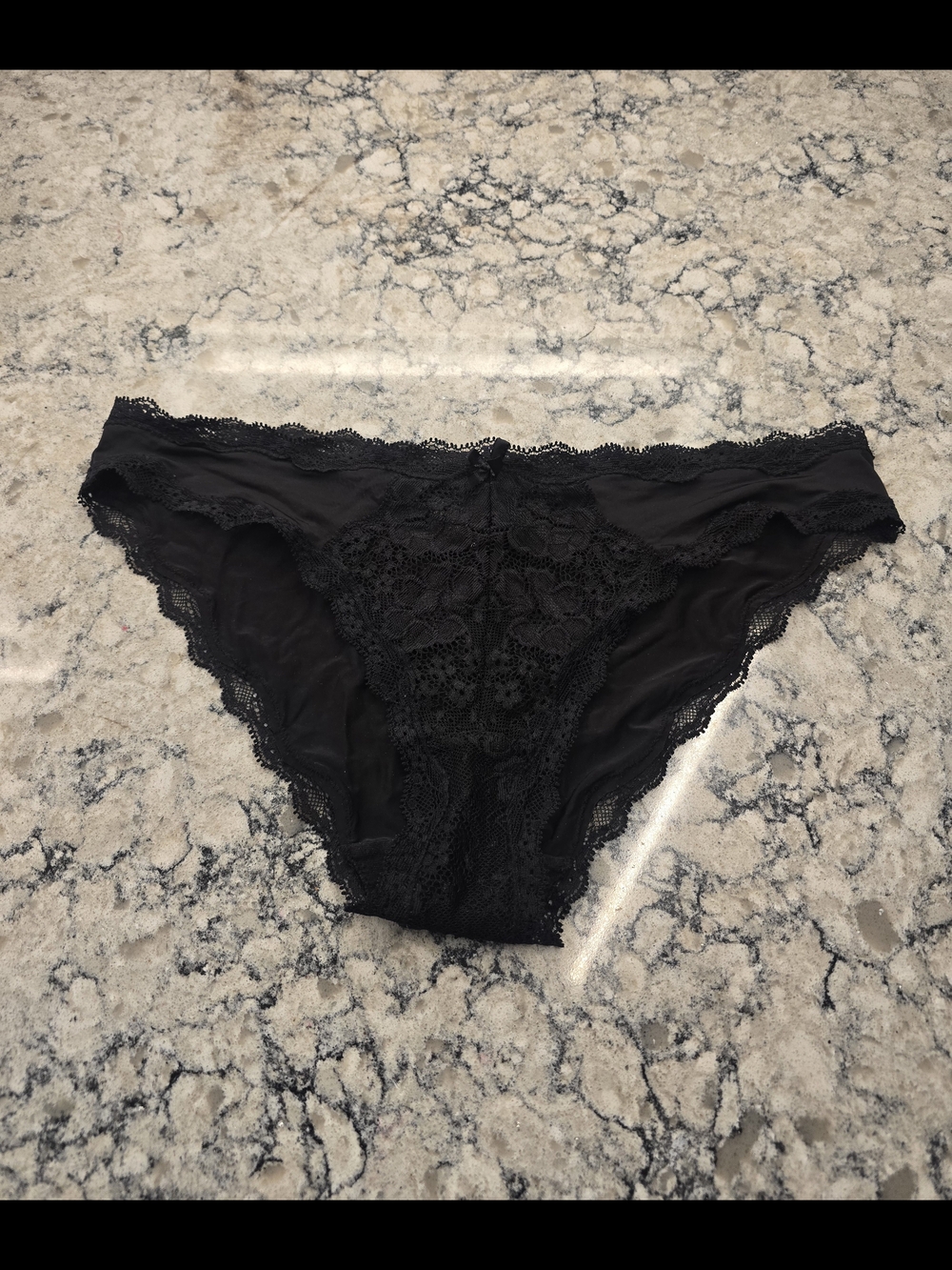 Victoria's Secret Black Lace Bikini Panty with Floral Detail